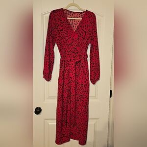 Elegant Red and Black Patterned Women's Dress, Size L